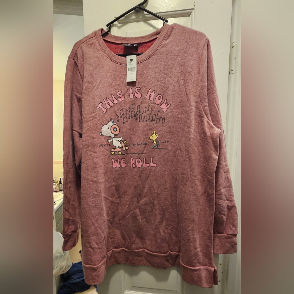 NWT Peanuts Light Maroon Tunic Crewneck Sweatshirt